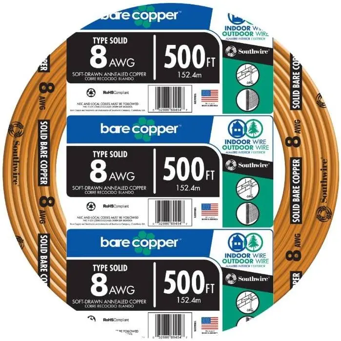 

10632802 500 ft. 8-Gauge Solid SD Bare Copper Grounding Wire