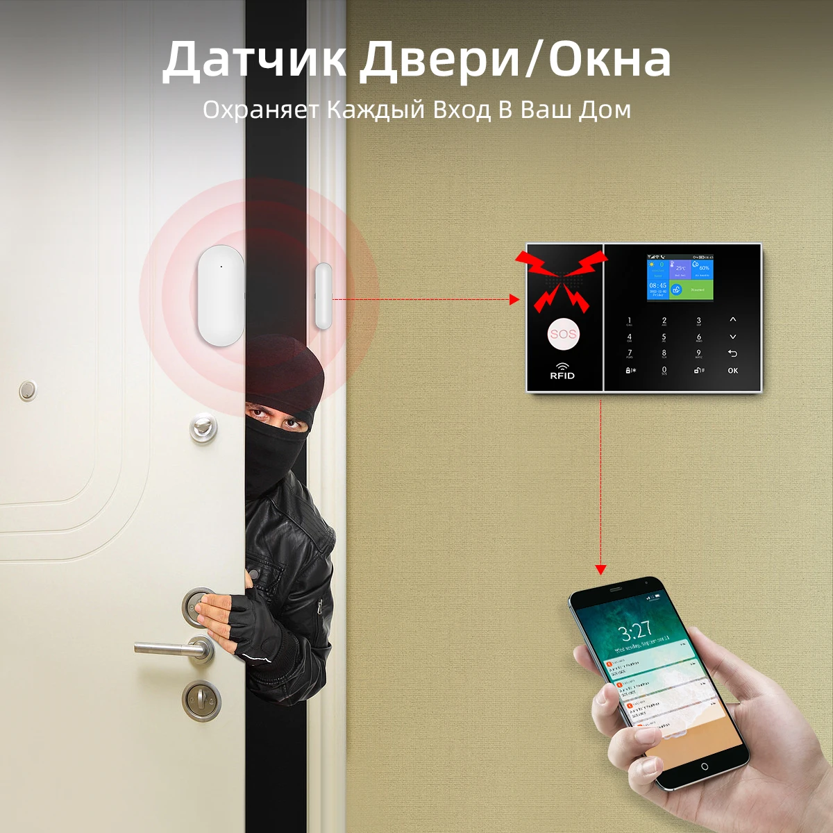 Imagem -04 - Sistema de Alarme sem Fio Home Security Kit Inteligente com Sirene Pir Sensor de Movimento Suporte Sms Push App Linkage Alarme Wi-fi Gsm