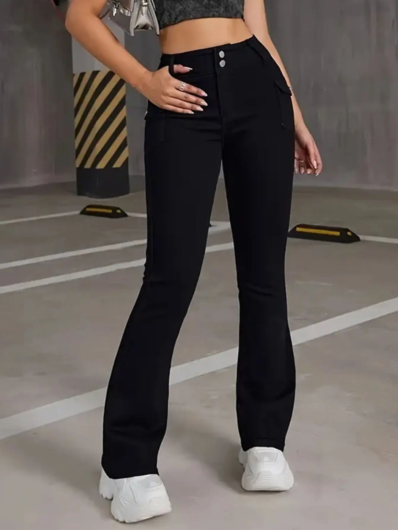 Nueva ropa de calle para mujer, pantalones vaqueros ajustados a la moda Vintage, pantalones acampanados góticos negros clásicos, pantalones con parte inferior acampanada de diseñador de cintura alta