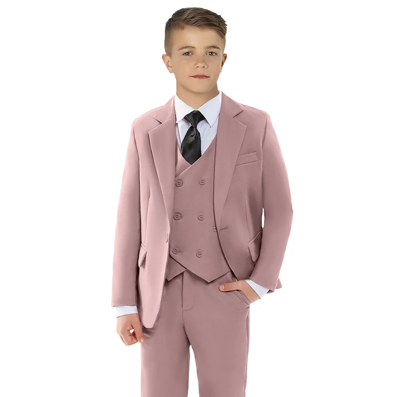 

Румяно-розовый костюм для мальчиков с двубортным жилетом. Комплект школьного костюма для праздника и особых случаев.