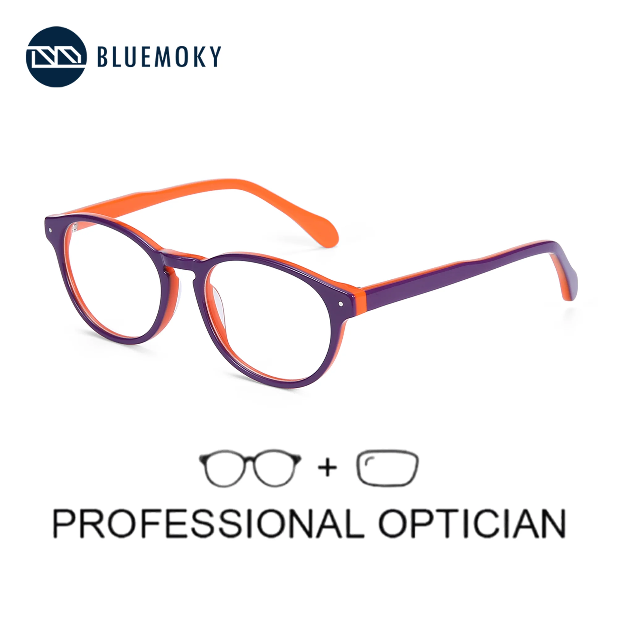 

BLUEMOKY Children Prescription Eyeglasses Round Acetate Progressive Optical Eyewear Anti-Blue Light Myopia Glasses For Kids
