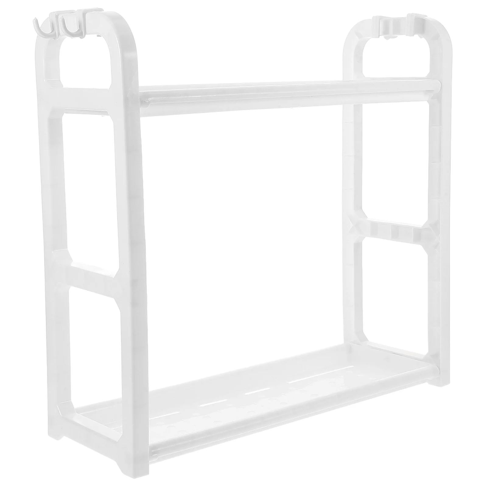 

Double Layer 2-Tier Storage Rack White Sturdy PP Kitchen Bathroom Countertop Organizer Hooks Tabletop Shelf for Spice Bottles