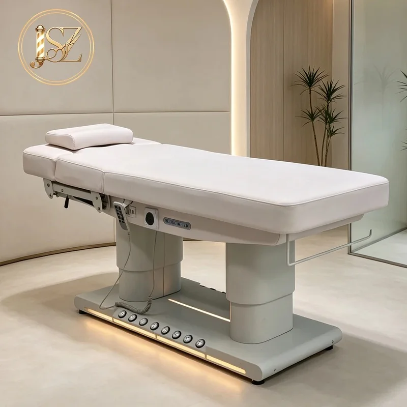 Professionnel 4 Motors Curved Electric Beauty Facial Bed Heated Memory Foam Salon Massage Table with Foot Control
