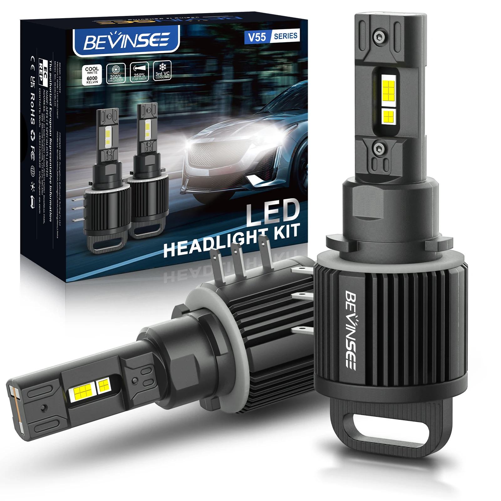 BEVINSEE H15 LED CANBUS High Beam+DRL 110W 11000LM Powerful Super Bright LED Headlamp for VW Golf 7 Golf 6 MK7 Touran BMW 6000K