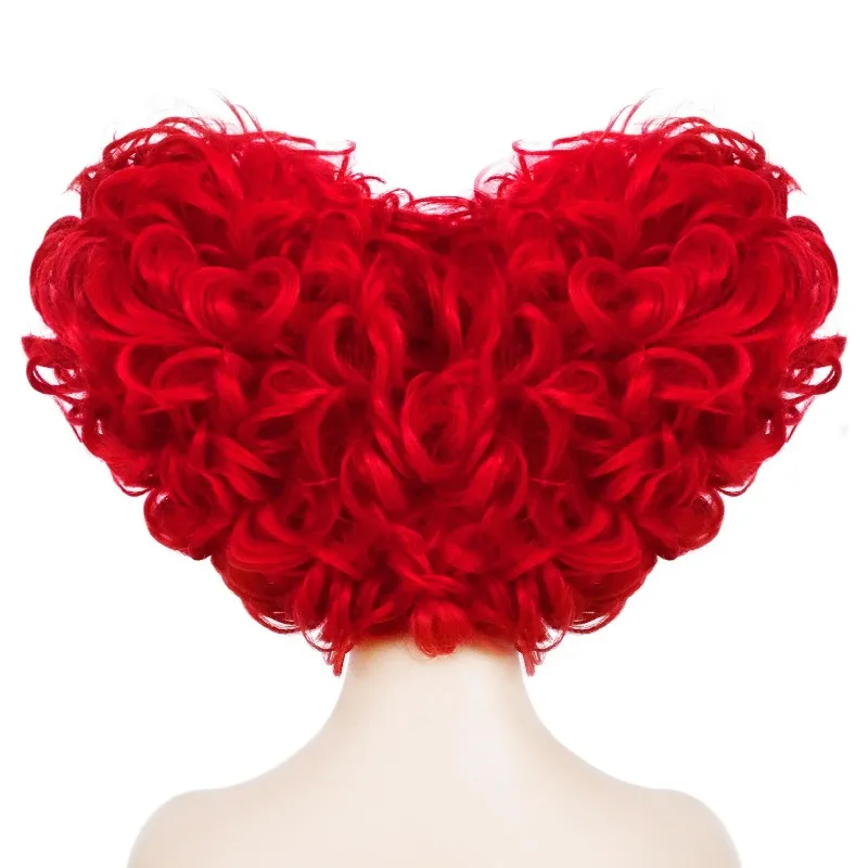 10inch Curly Heart Shape Alice Red Queen Cosplay Women Costume Wig for Halloween Christmas School Thanksgiving Day