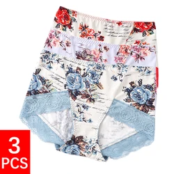 3Pcs/lot Cotton Underwear Women's Panties Breathable Elastic Underpants Floral Lace Briefs Female Sexy Mid Rise Panty Lingerie