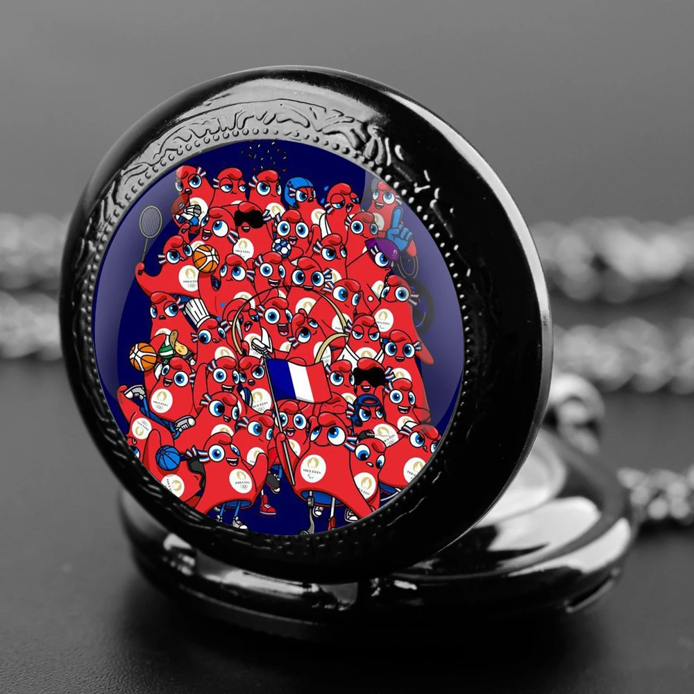 Exquisite Sports Cartoon Image Glass Dome Quartz Pocket Watch Necklace Pendant Gifts For Women Man with Fob Chain Souvenir Gift