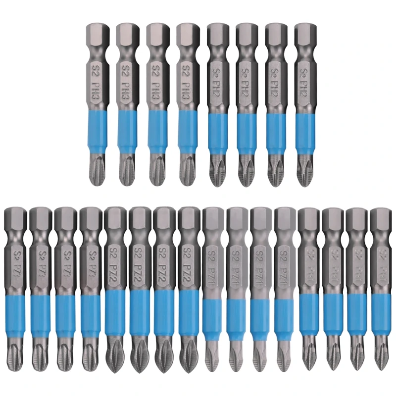 24 Pcs Magnetic Anti Slip Screwdriver Bits Set PH1 PH2 PH3 PZ1 PZ2 PZ3 Impact Driver Bit Set 1/4 Inch Hex Shank