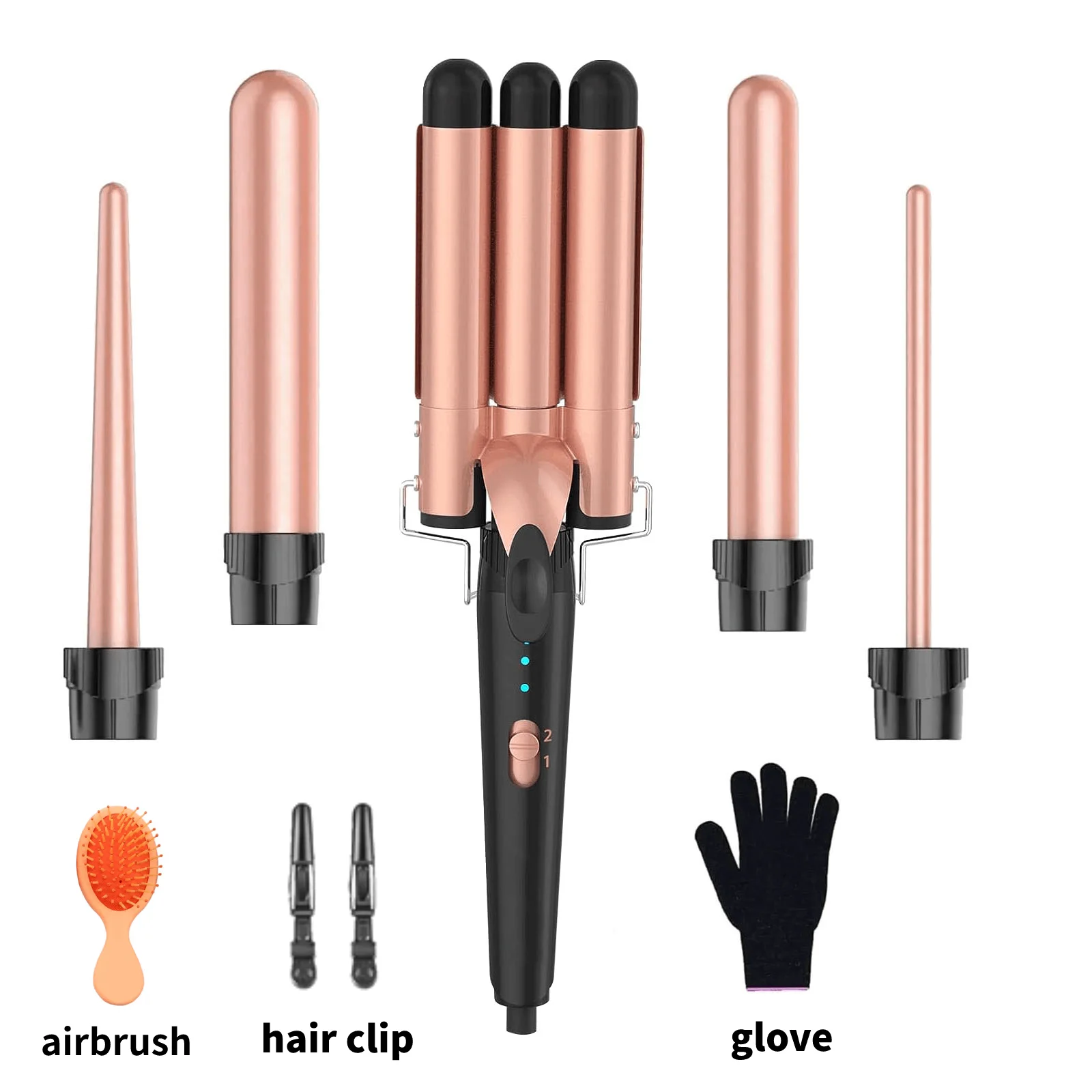 5 in 1 Curling Iron 3 Barrel Hair Crimper Hair Waver Curling Iron with Fast Heating Up Crimper Wand Curler for All Hair Types