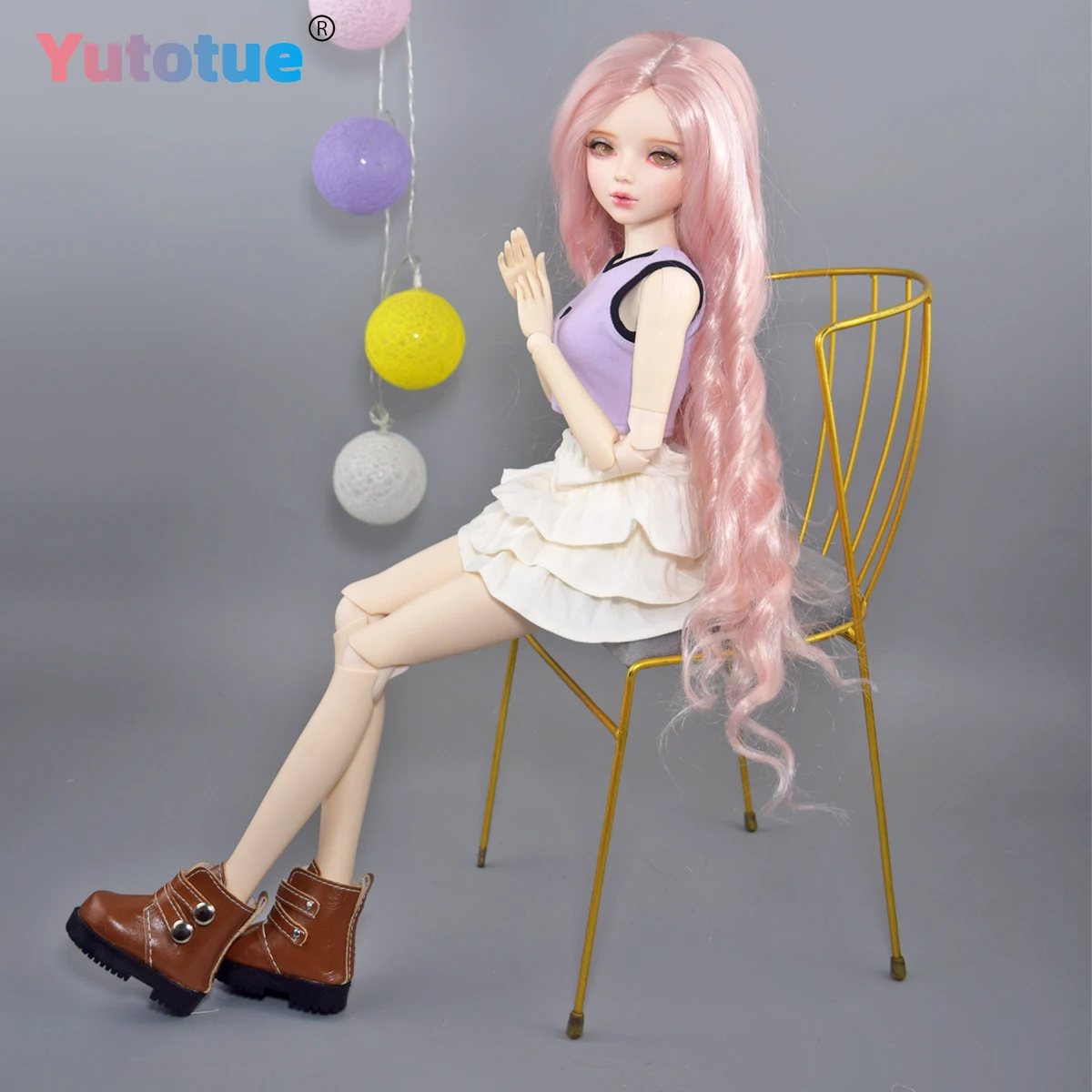 YUTOTUE 56 cm hohe Mädchenpuppe mit abnehmbarer Weste, Rock, Schuhe, lockige Perücke, goldene Augen, lebensechte BJD-Puppenspielzeug im Maßstab 1:3,