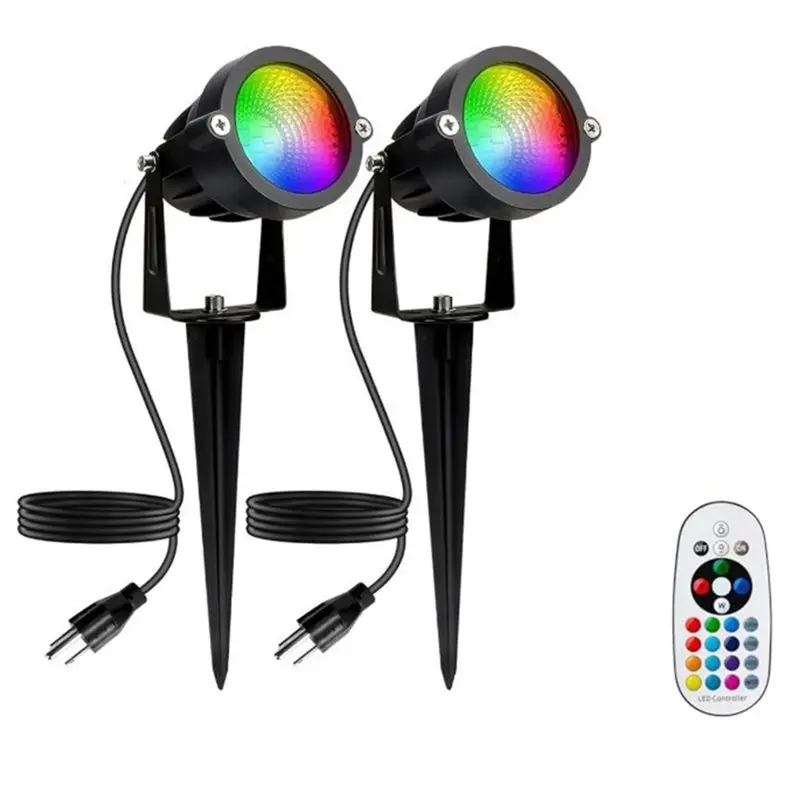 ABLG Halloween Spotlights 2Pc 12W Super Bright RGBW Color Changing LED Outdoor Landscape Light, IP65 Waterproof US Plug
