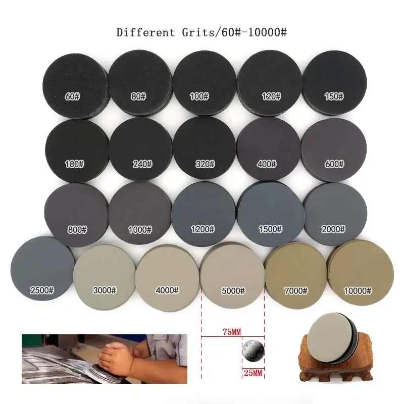 50pcs 3 Inch 75mm Wet/Dry Sanding Discs Hook Loop Sandpaper Assorted 400 to 10000 Grit With 1 Pcs 3 Inch Hand Sanding Block