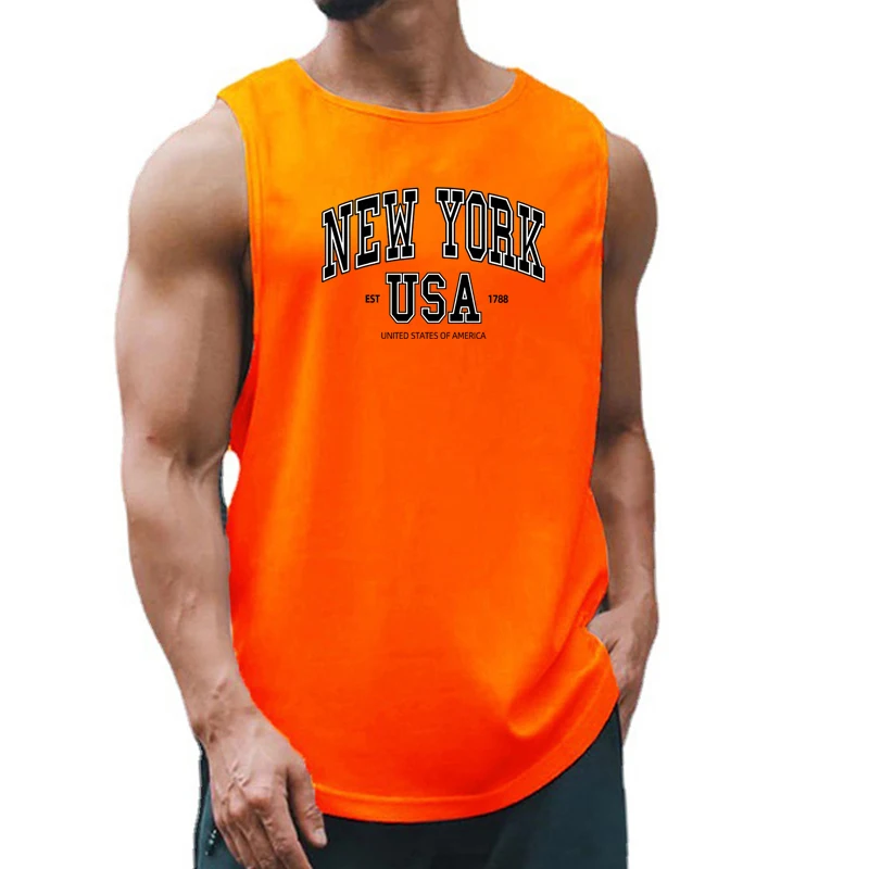 

New York Usa Est 1788 Street City Letter Print Running Vests Mens Sports Tank Top Summer High Quality Gym Clothing Fitness Shirt