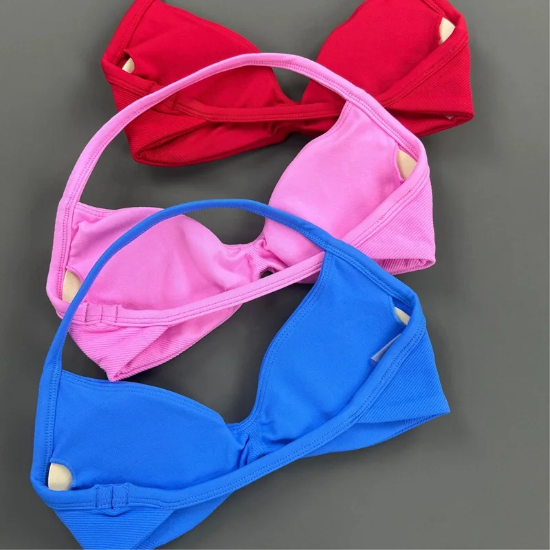 HISTELLO Impact Strappy Bra Damen Rückenfreier Sport-Tanktop Halter Neck Gym Trainingsunterwäsche Nahtloser Pilates Workout Yoga-BH – Detail 15