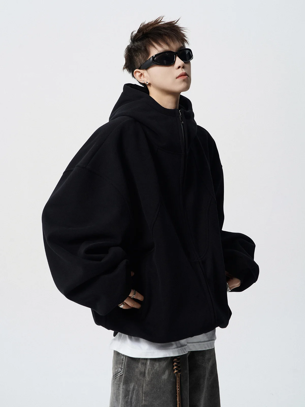 American Deconstruction Hooded Jacket Men's Winter Splicing Sweater High Street Velvet Couple Hoodie
