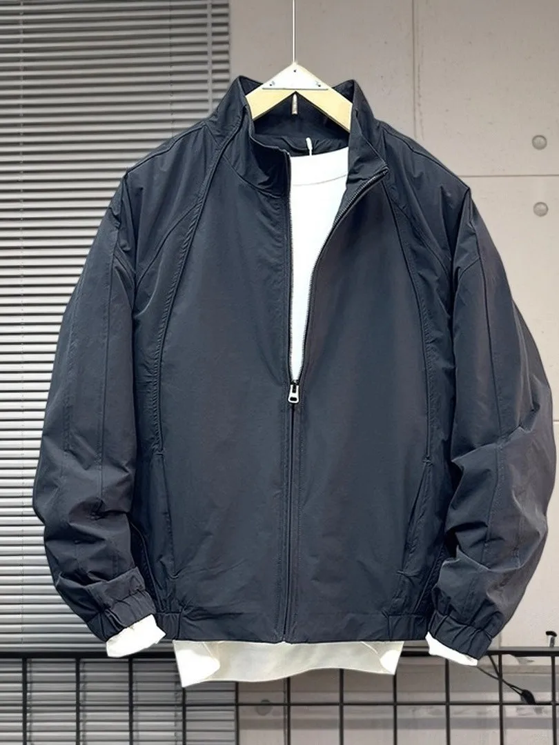 

Extra Large 300 Pou Autumn American Trendy Jaet Men's Simple Pure Color Stand Collar Versatile Workwear Sle Coat