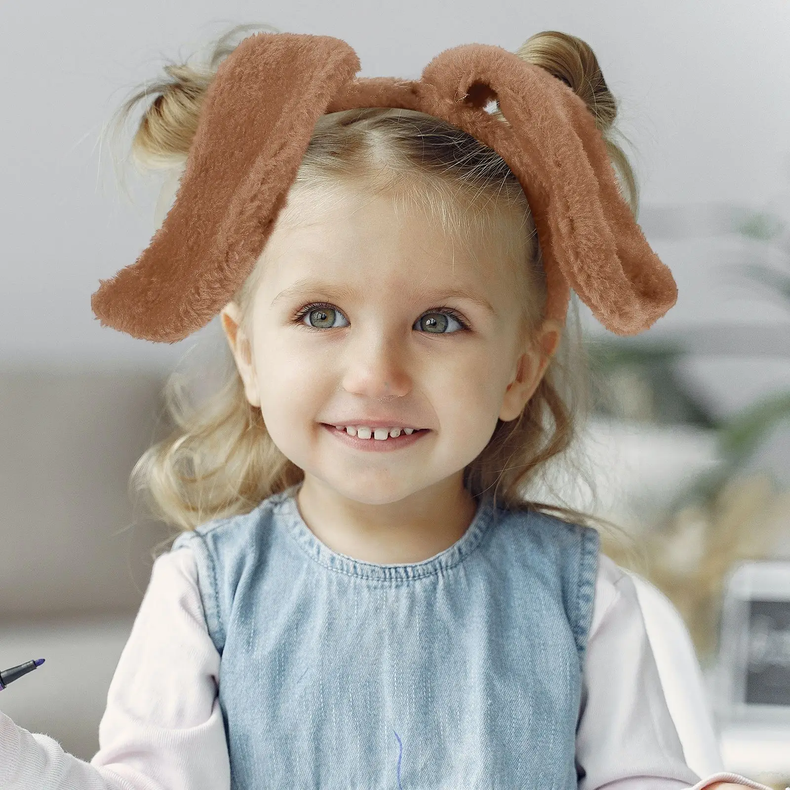 Bandeau de sauna à oreilles d'animaux, décoration de coiffure de fête, boule de cerceau à cheveux assortie, pinces marron et rouge, accessoire en peluche, broche d'approvisionnement, équipement de sauna pour chien