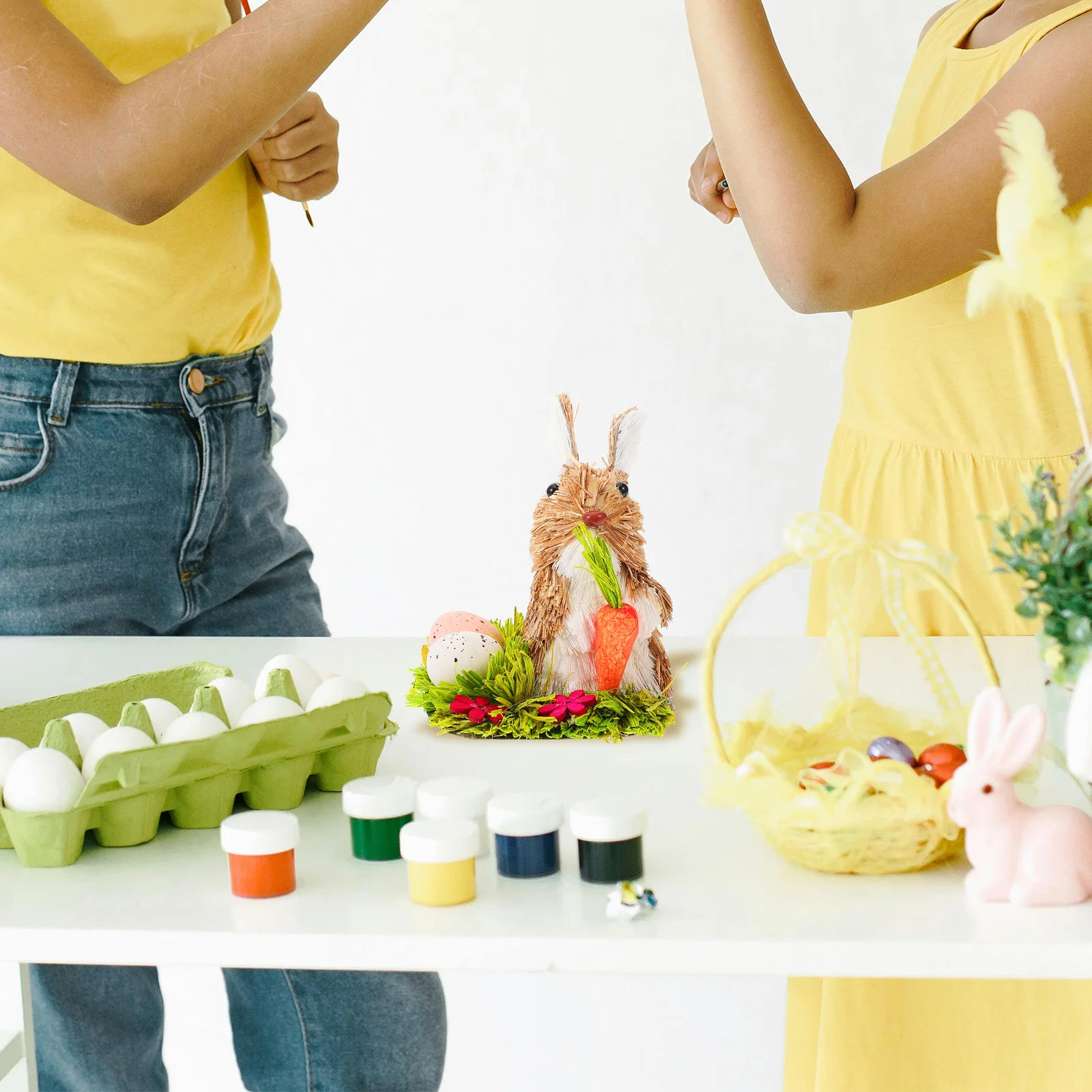 

Easter Bunny Straw Woven Rabbit Decor Lightweight Cartoon Style Tabletop Yard Desktop Ornament Straw Woven Rabbit Figurine