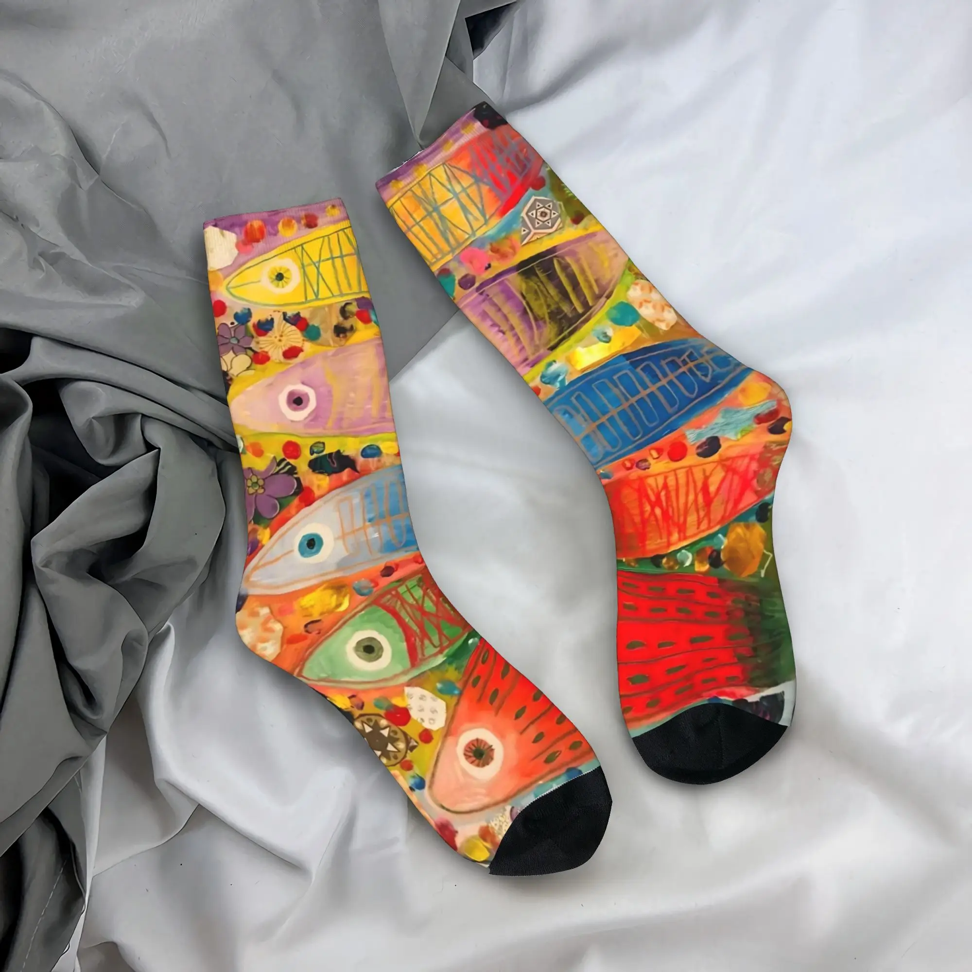 Unisex Men Socks Fish Bait Colorful Printed Fish Fishing Pattern Stockings Winter Casual Soft Socks Custom Anti Skid Socks