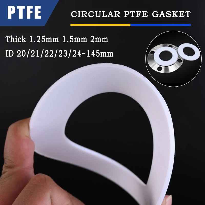 2Pcs PTFE Gasket Flat Washer Thickness 1.25mm 1.5mm 2mm ID 20mm-145mm Resistant to High&Low Temperature Anti-aging For Flange