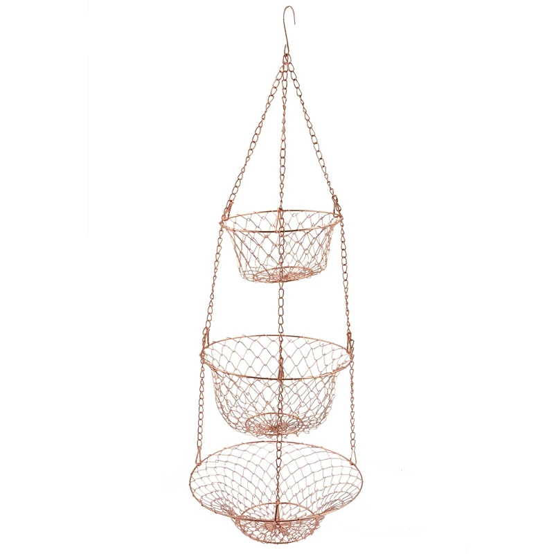 

3-ярусная корзина для фруктов, подвесная цепочка для овощей, экономящая пространство, корзина для хранения растений