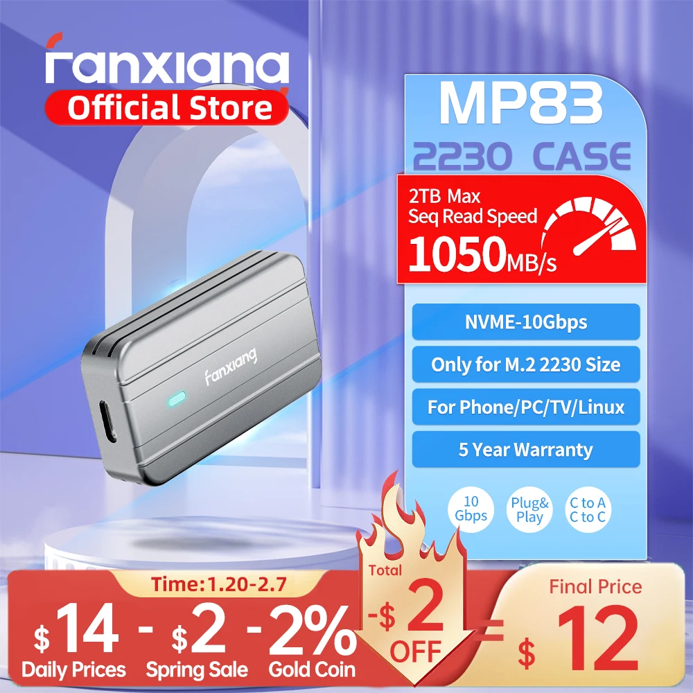 Fanxiang MP83 M.2 SSD Enclosure 10Gbps NVMe Mini Size USB 3.2 Gen2 Type C SSD Case M.2 2230 SSD Disk Box For Phone/PC/Laptop