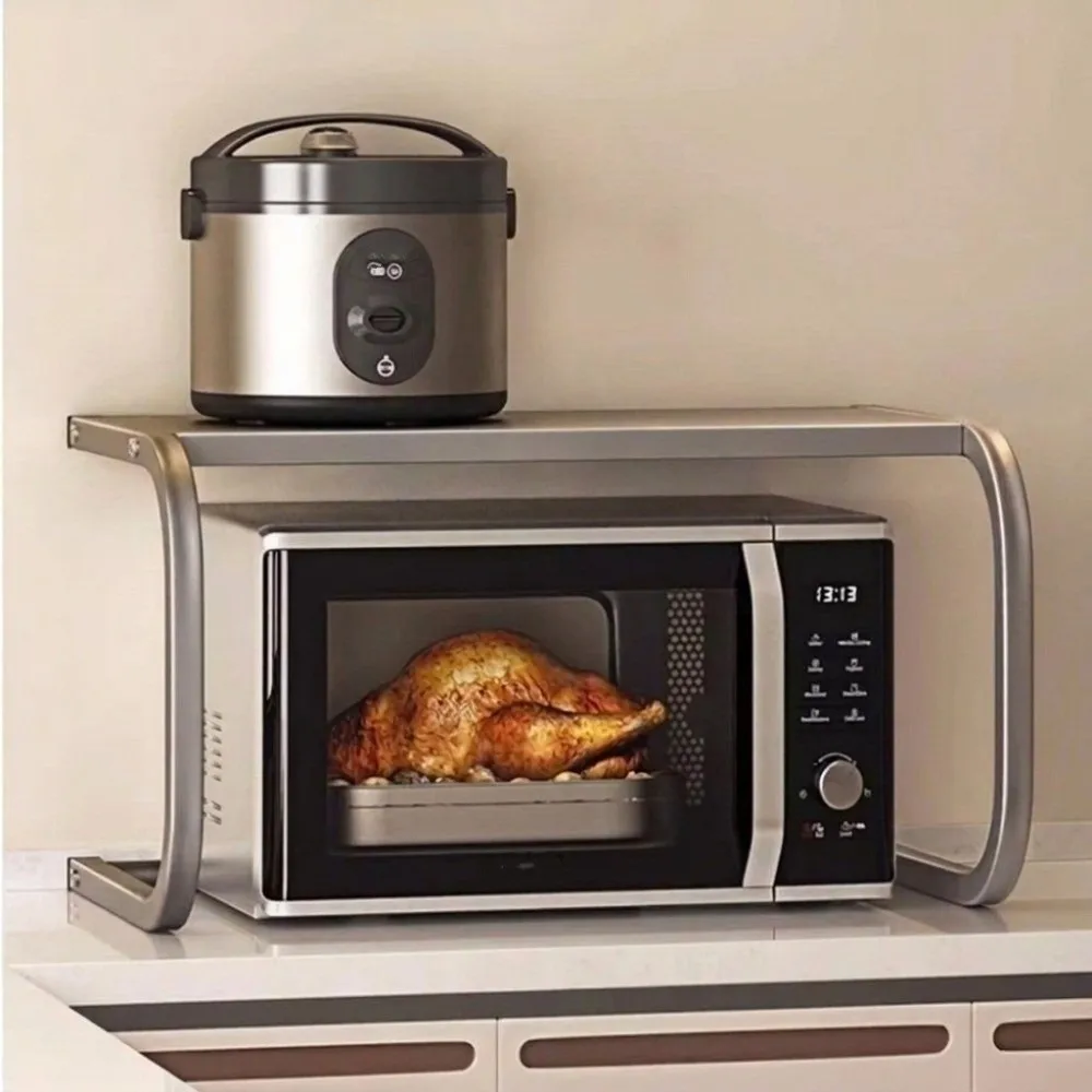 2-Tier Microwave Oven Stand Space-saving Carbon Steel Kitchen Storage Rack Large Storage Sturdy Countertop Microwave Shelf