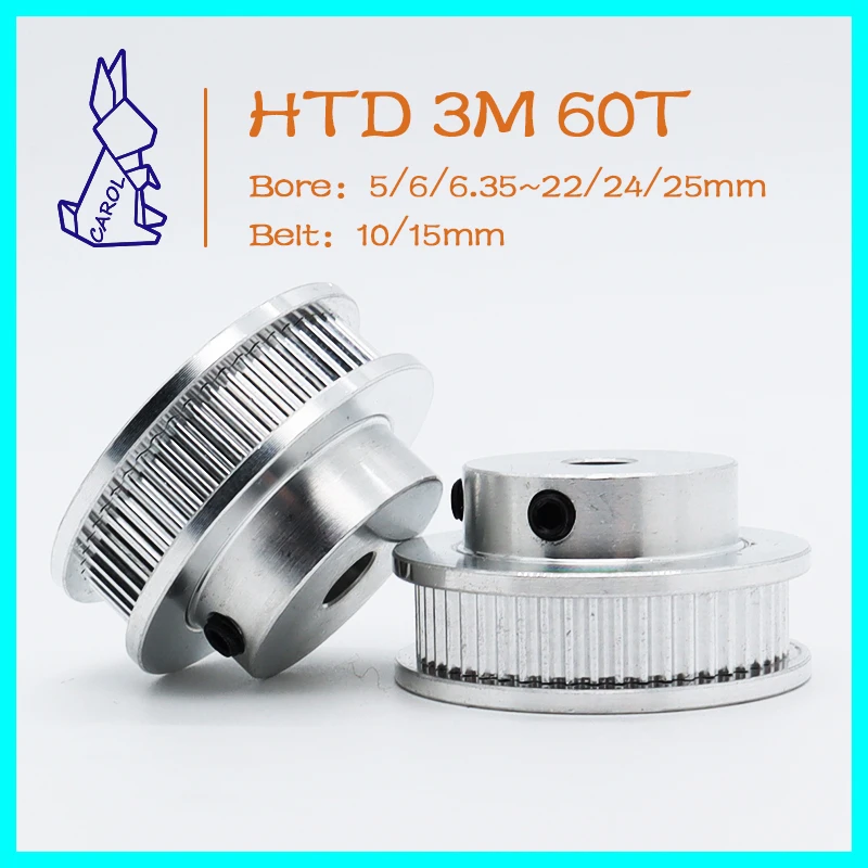 

HTD 3M 60Teeth Belt Pulley Timing Pulley Bore 5/6/8~22/24/25mm For Width 10/15mm 3M Gears 60 Synchronous Wheels 60T HTD3M Pulley