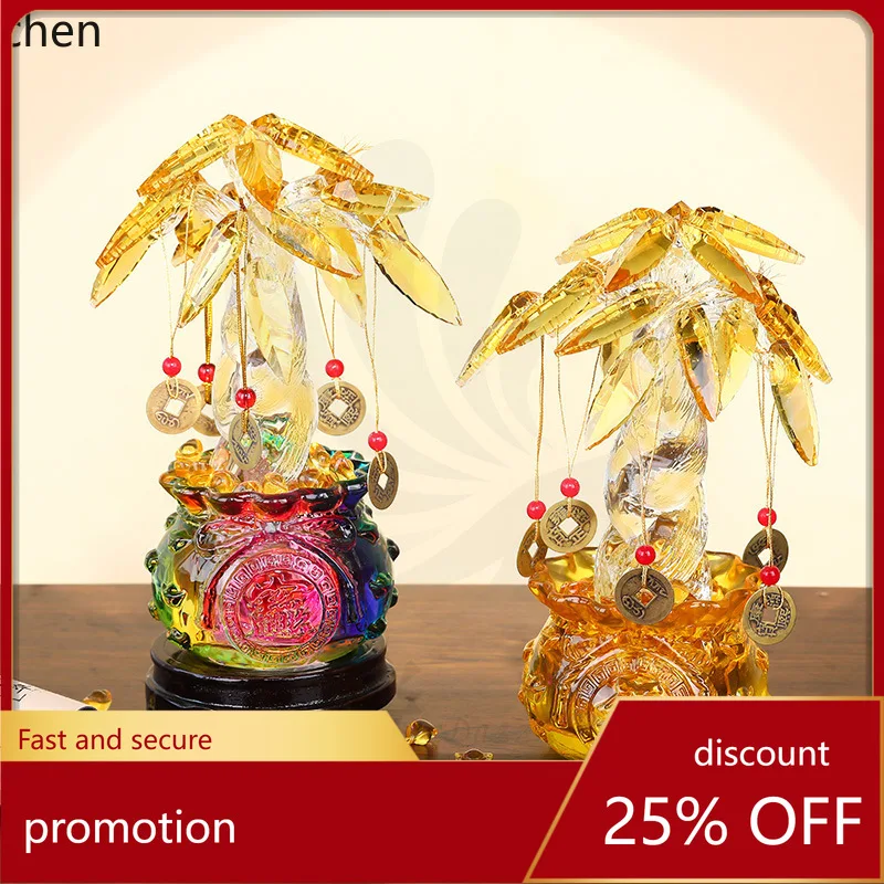 Zml citrine glass crafts lucky tree ornament money tree fortune tree home decoration