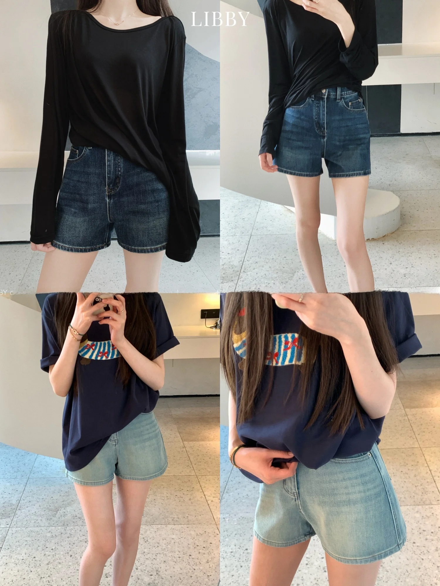 

Libby American Retro Denim orts Casual High Waist Waed Versatile Loose Fit Slimming Jeans Summer Faion Ladies' orts
