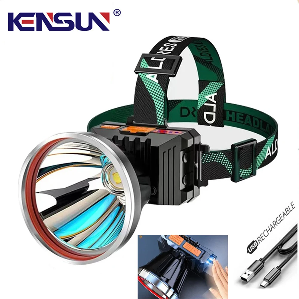 Powerful LED Headlamp USB Rechargeable Super Bright Long Range Headlight Wave Sensor Head Flashlight Lamp For Fishing Outdoor