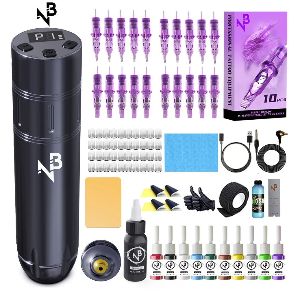 

Wireless Tattoo Pen Kit, Wireless Tattoo Gun Kit, Wireless Tattoo Machine Kit with 20 Tattoo Cartridge Needles and 11 Bottles of Tattoo Ink, Tattoo Supplies Set, Suitable for Tattoo Beginners and Tattoo Artists, Tm-39