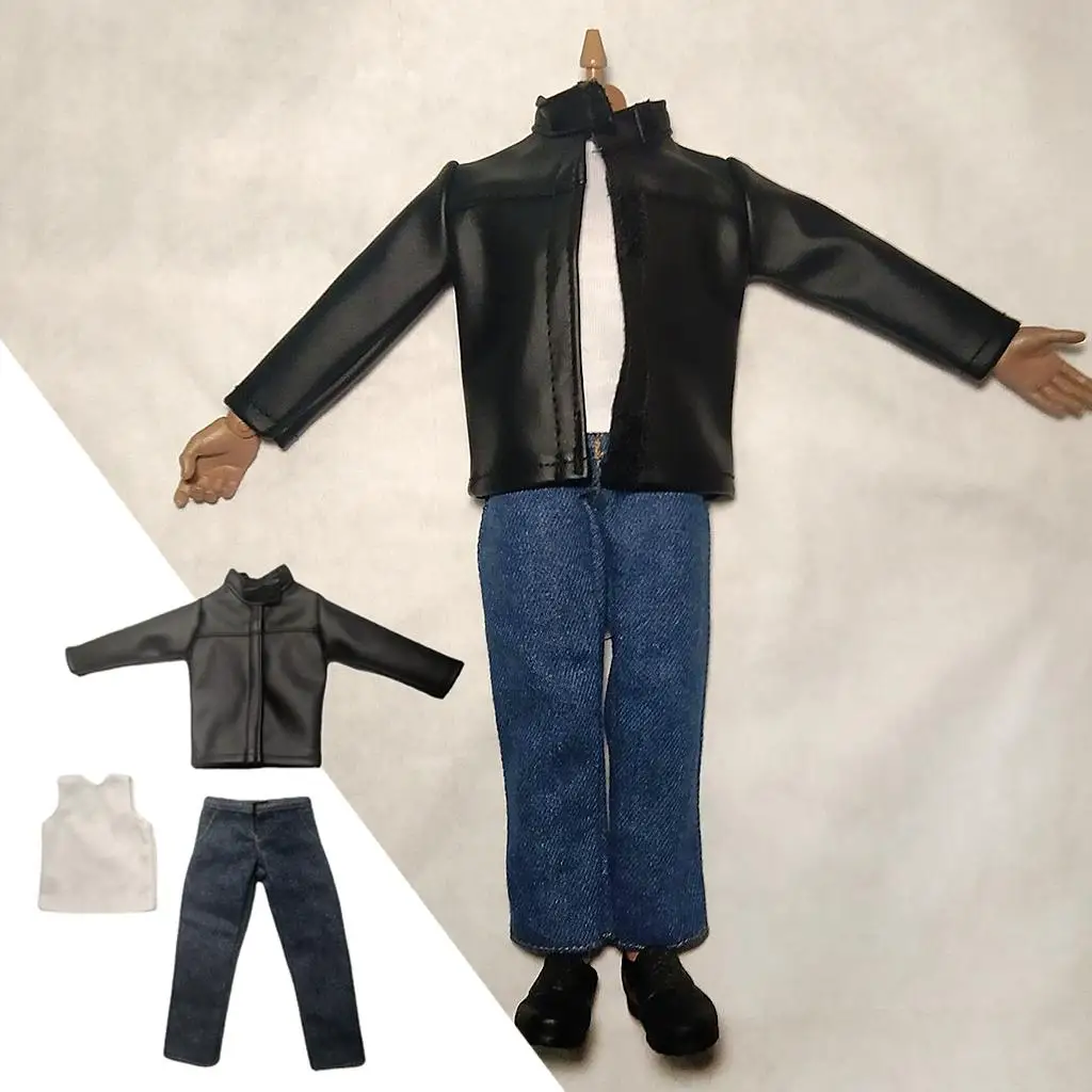 Veste en cuir décontractée pour figurines d'action, vêtements en jean trempés, 1:6, 12 po