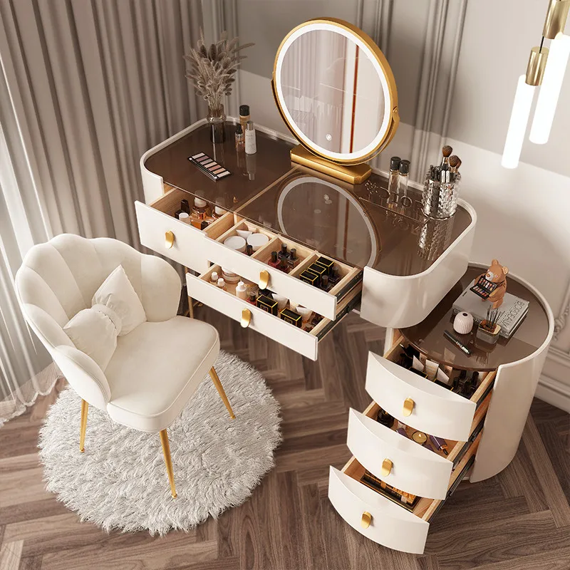 Vanity Table With Light Mirror Makeup Aesthetic Bedroom Modern Drawer Dressing Table Coiffeusefurniture Penteadeira Luxury Stool