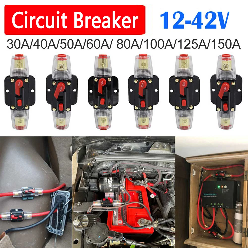 20A 30A 40A 50A 60A 80A 100A 125A 150A Resettable Circuit Breaker 12V 24V DC Car Truck Audio Resettable Fuse Circuit Breaker