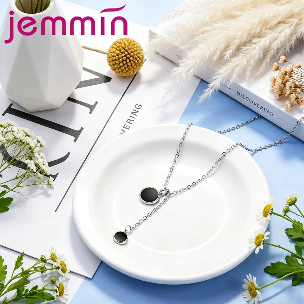 New Fashion 925 Sterling Silver Women Dangle Pendant Necklace Round Black Rhinestone Silver Long Necklace Big Promotion