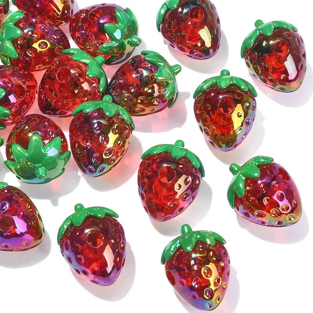 PandaHall 20 Stück 20mm Acryl-Erdbeerperlen Transparente AB-Beschichtete Fruchtperlen Schillernde Erdbeerperlen für Schmuckherstellung – Detail 7