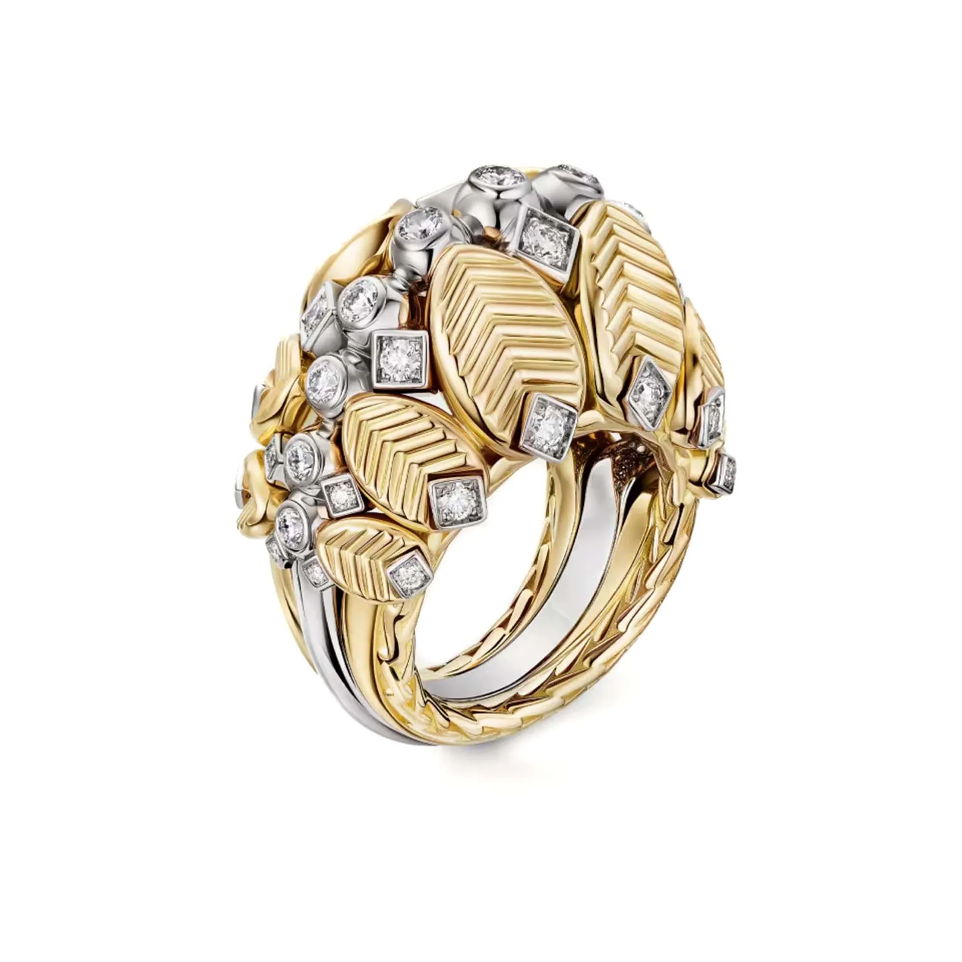 High Italian Craft 925 Silver Carbon Daimond Carving Leaf Coffee Bean Rings Luxury Gold Plated Designer Fine Jewelry Party