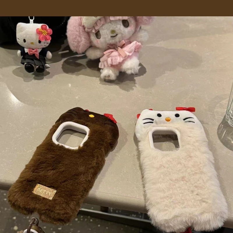 

Anime Cartoon Plush Hello Kitty Phone Case for iPhone 17 Pro Max 16 15 Pro 14 13 12 11 Full Coverage Phone Protective Cover
