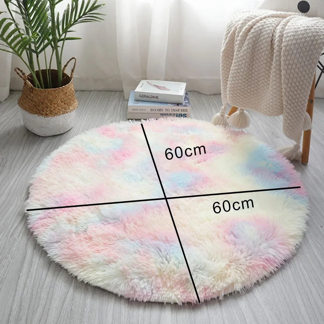 60cm Rainbow Round Fl Uffy Carpet For Living Room Plush Rug For Bedroom Colorful Girl Rug Playroom Cute Room Decor