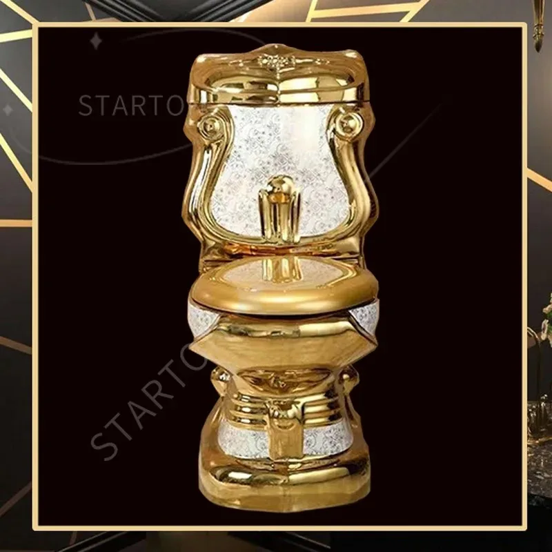 Export European Split Toilet, Gold Toilet with Gold Cover Plate, Water-saving Toilet