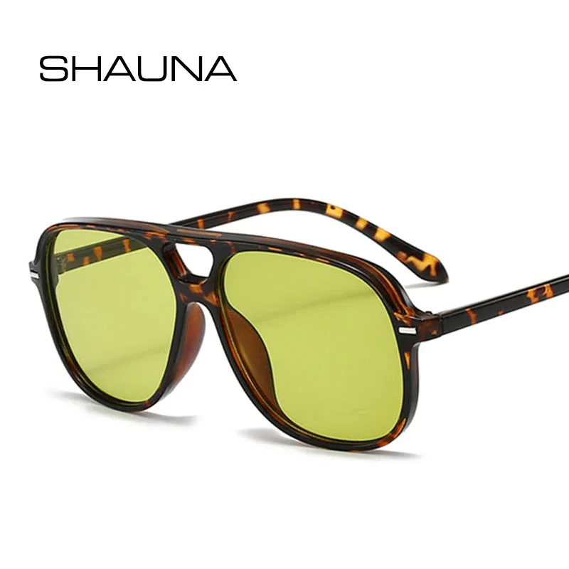SHAUNA Retro Rivets Double Bridges Women Sunglasses Candy Colour Oversized Men Shades UV400