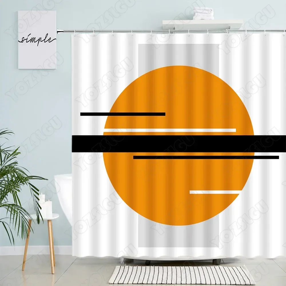 Creative Geometric Shower Curtains Red Sun Round Black White Stripes Abstract Art Fabric Bathroom Decor Bath Curtain Sets Hooks