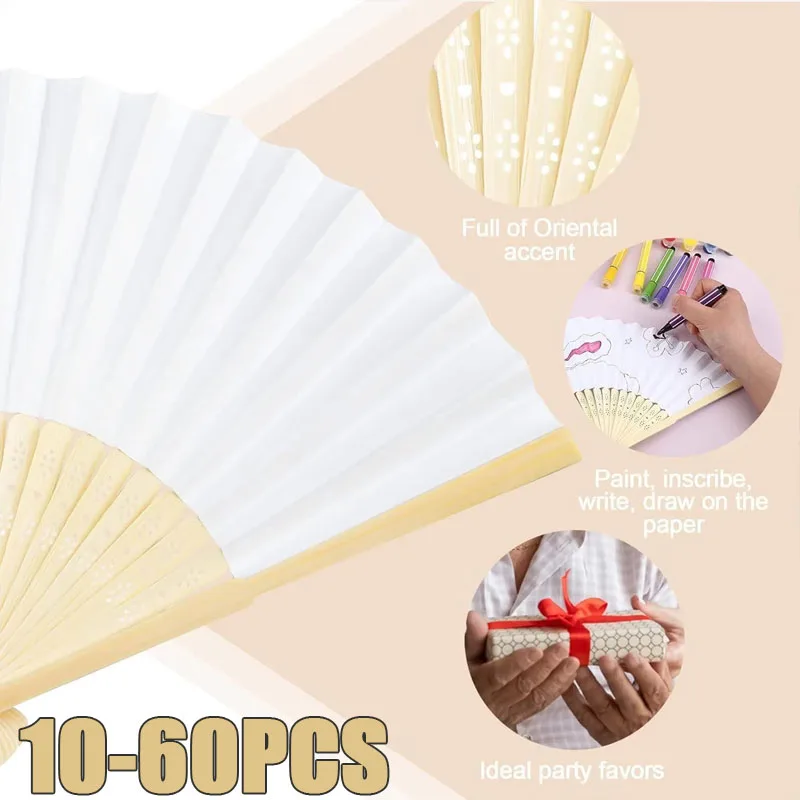 10-60 Stück Faltbare Bambus-Handfächer, Personalisierte Papierfächer für Hochzeiten, Party-Deko, Kunsthandwerk, Chinesischer Tanz, DIY-Fächer