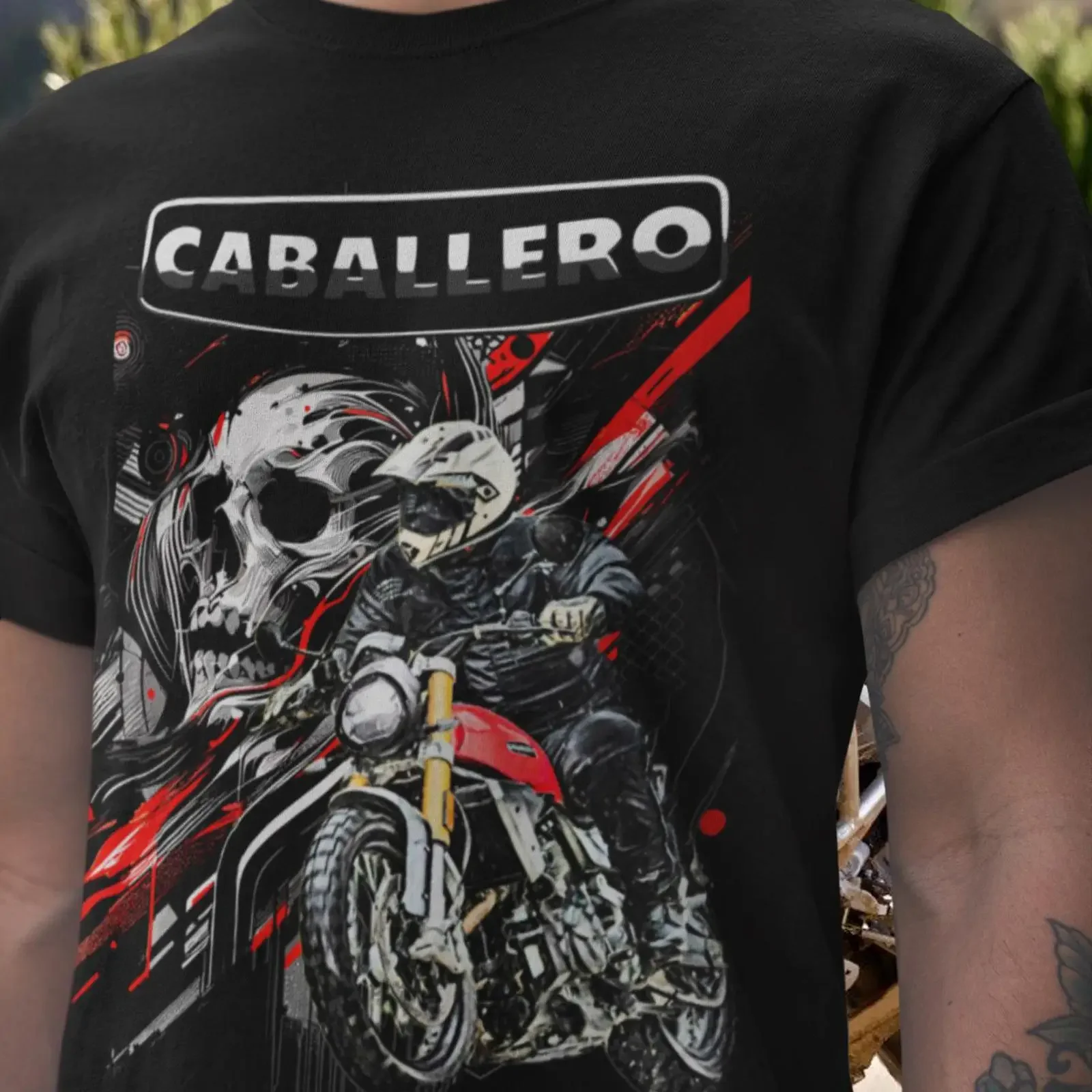 Fantic Caballero T Shirt Skull Rider Scrambler Motorcycle Retro Flat Track for Fans vintage Washed homme fashion Casual