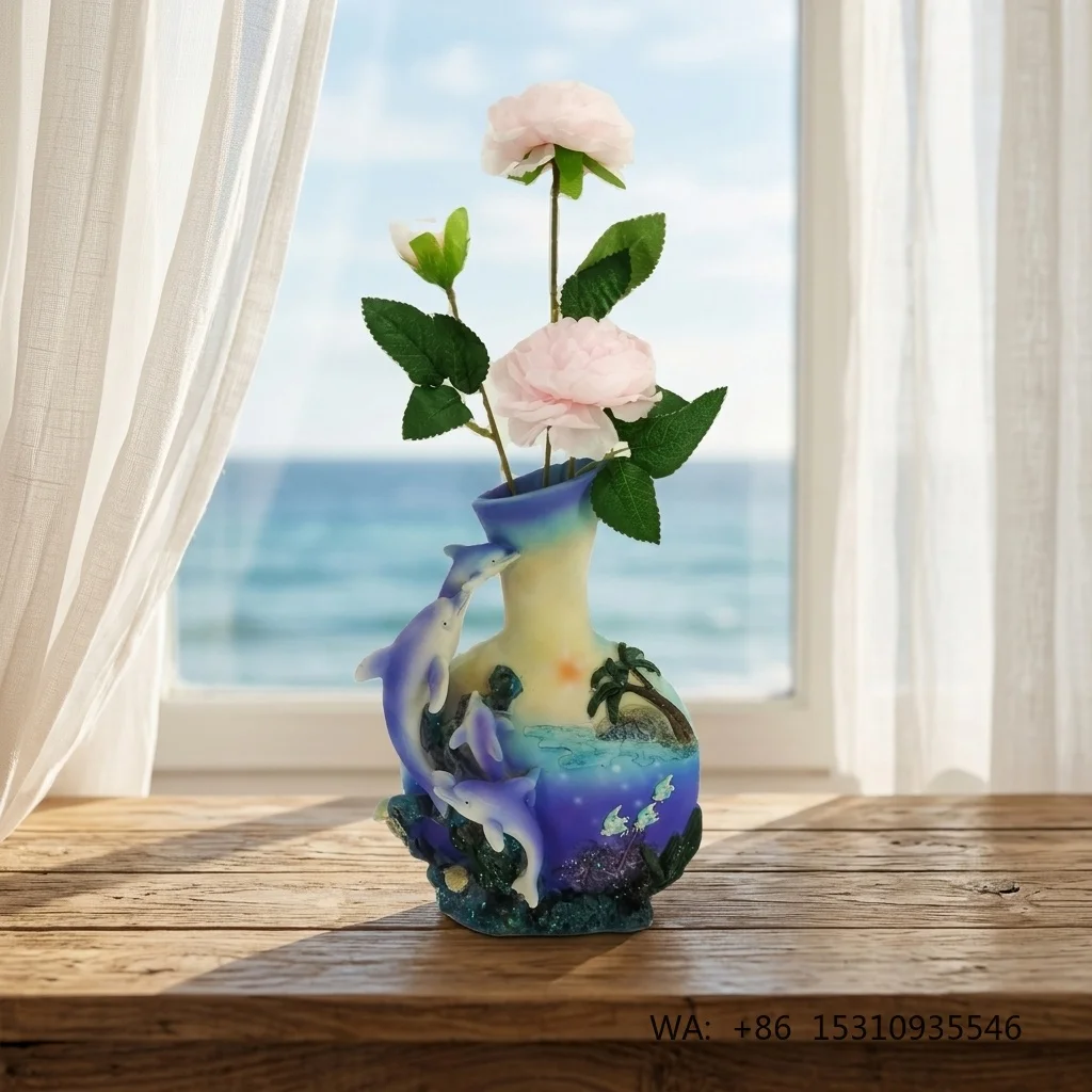 Nautical Style Dolphin Statues Resin Sea Animals Figurines Polyresin Handmade Hand-painted Customizable for Home Decoration