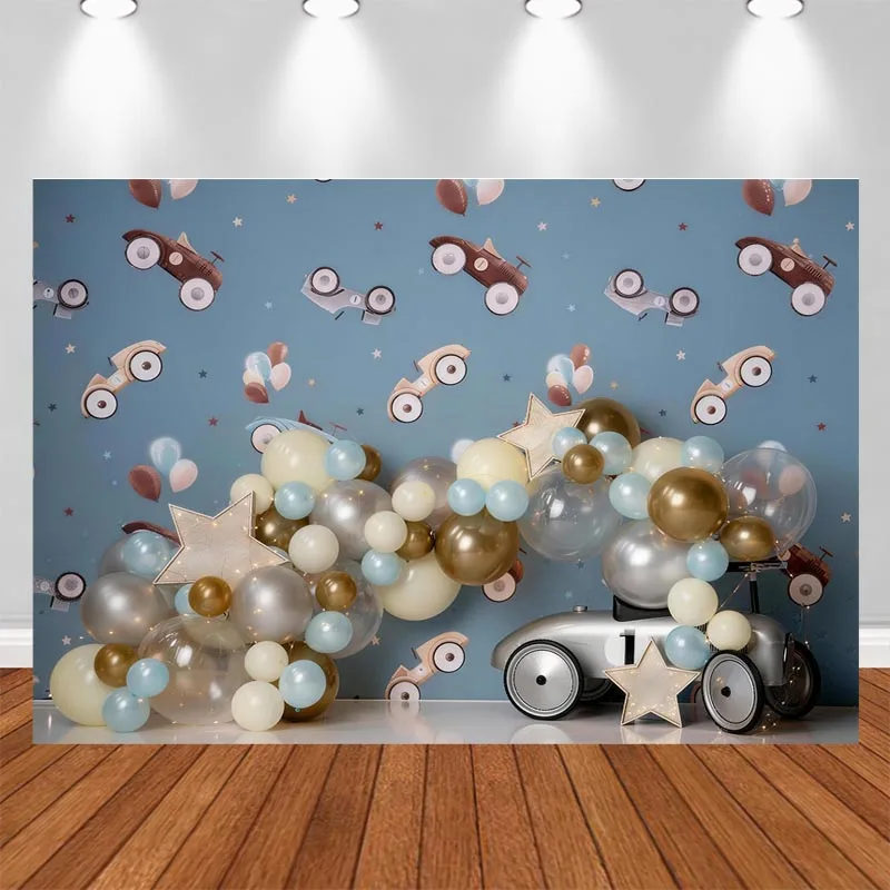 LS Racing Theme Photography Background Arch Balloon Star Car Decor Cake Smash Birthday Party Kids Portrait Photo Backdrop Banner
