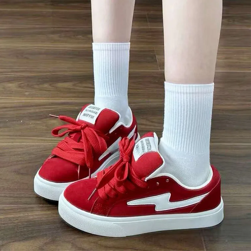 

Seasons Women's Casual Sneakers Fashion Non-Slip Platform Thick-soled Skateboard Shoes Velvet Fabric Sports Shoes Women Trainers