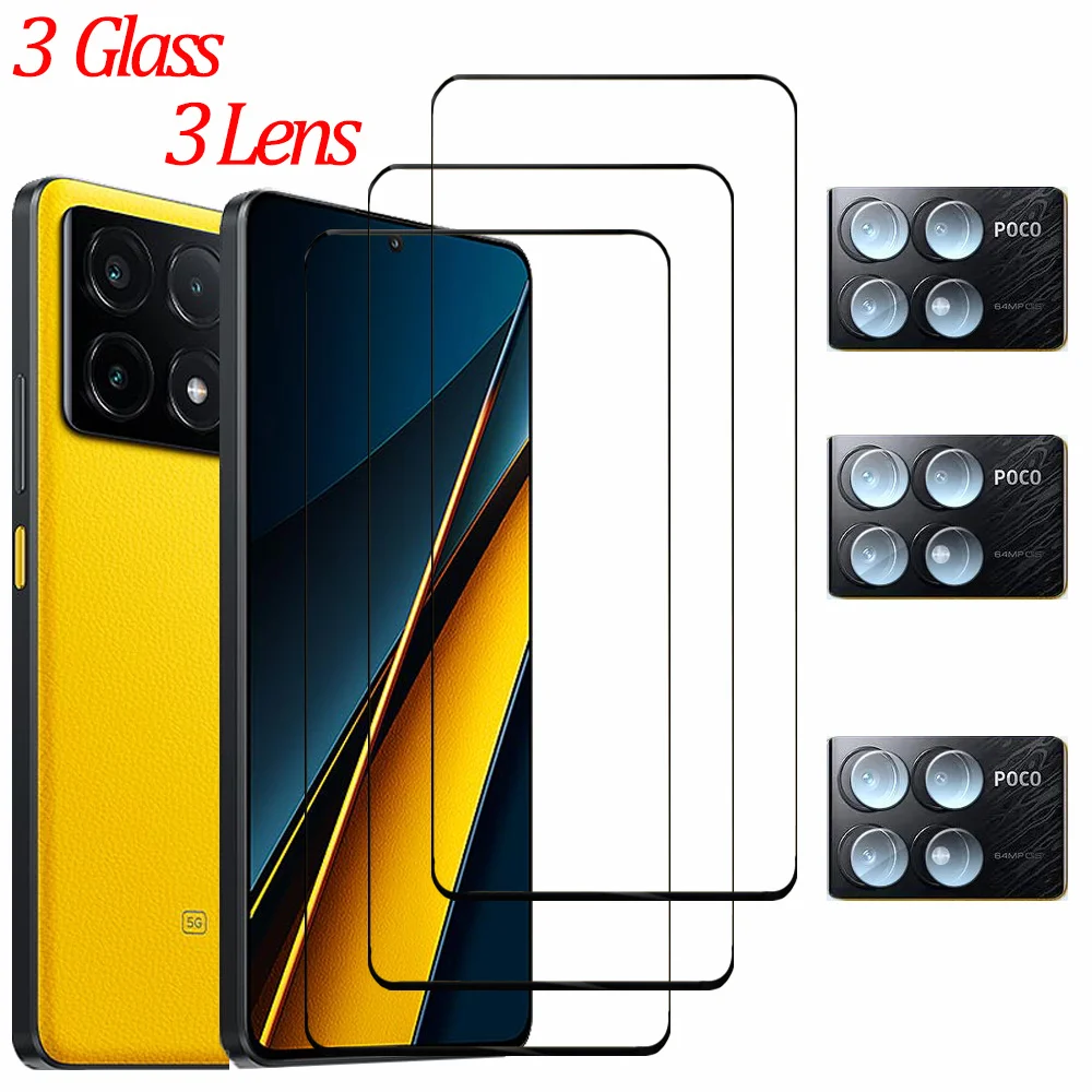 Pelicula, Front Tempered Glass For Xiaomi Poco X6 Pro 5G Screen Protectors PocoX6 Pro cristal templado Little X6Pro protector pantalla PocoX6Pro verre trempé Poko X6 Pro Camera Lens Film