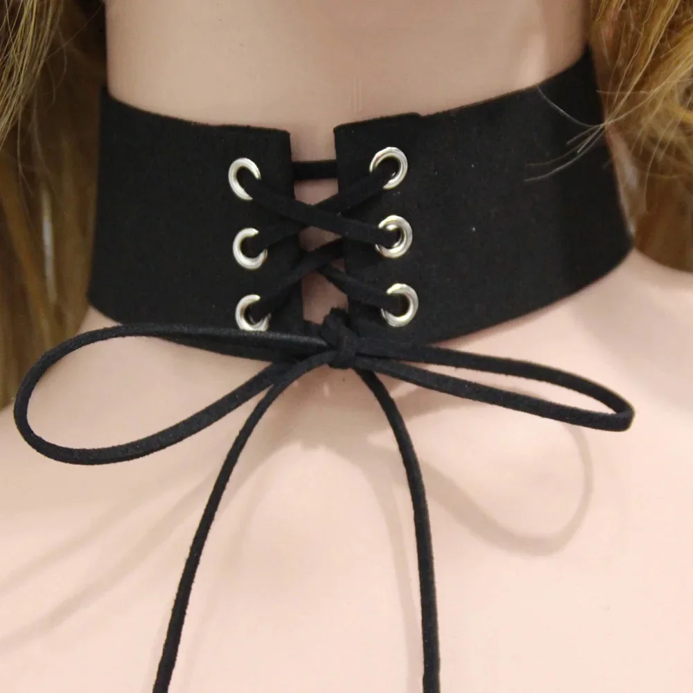 Koreanische Mode Schwarz Leder Samt Halsband Halskette Punk Gothic Schmuck Halsband Vintage Goth Halskette für Frauen Geschenke Collier – Detail 10